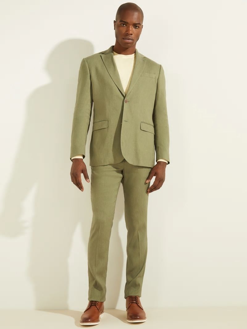 Guess Linen-Blend Single Breasted Blazer - Mossy Green Guess Linen-Blend Single Breasted Blazer - Mossy Green