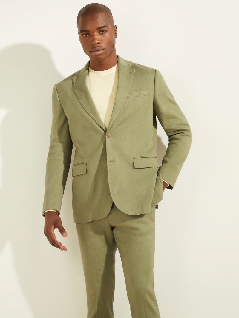 Guess Linen-Blend Single Breasted Blazer - Mossy Green Guess Linen-Blend Single Breasted Blazer - Mossy Green