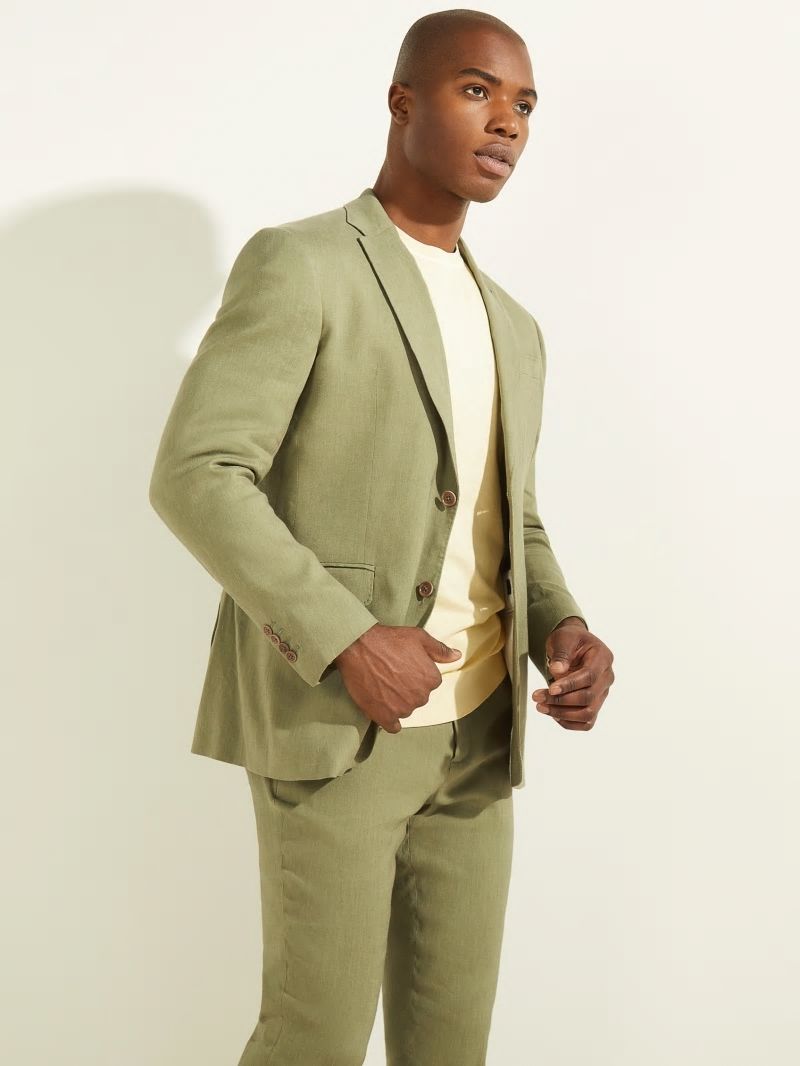 Guess Linen-Blend Single Breasted Blazer - Mossy Green Guess Linen-Blend Single Breasted Blazer - Mossy Green