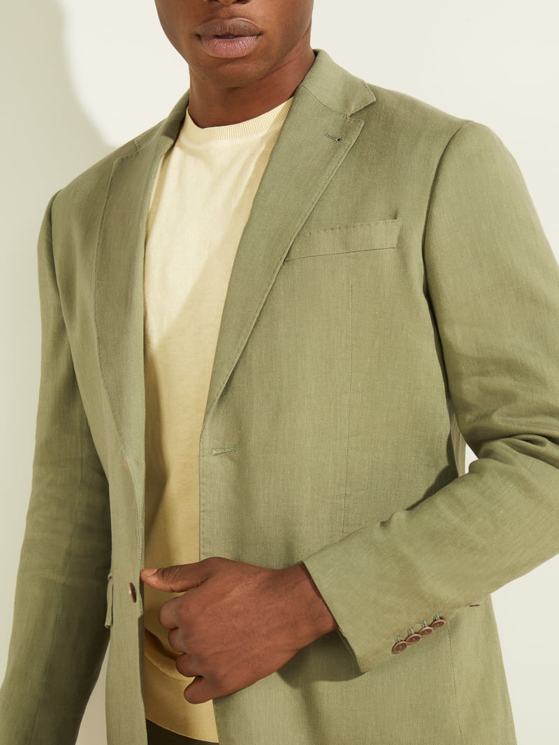 Guess Linen-Blend Single Breasted Blazer - Mossy Green Guess Linen-Blend Single Breasted Blazer - Mossy Green