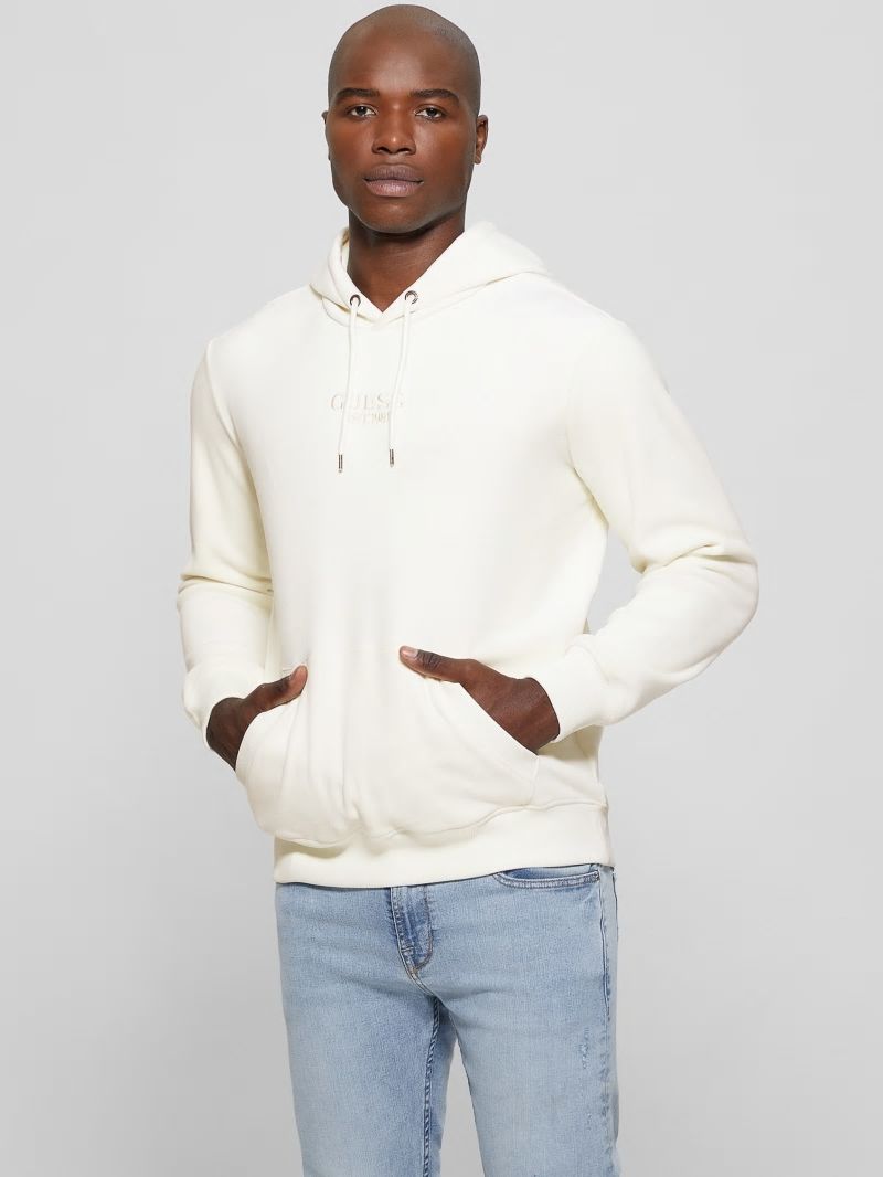 Guess Bonded Velvet GUESS Hoodie - Salt White Guess Bonded Velvet GUESS Hoodie - Salt White