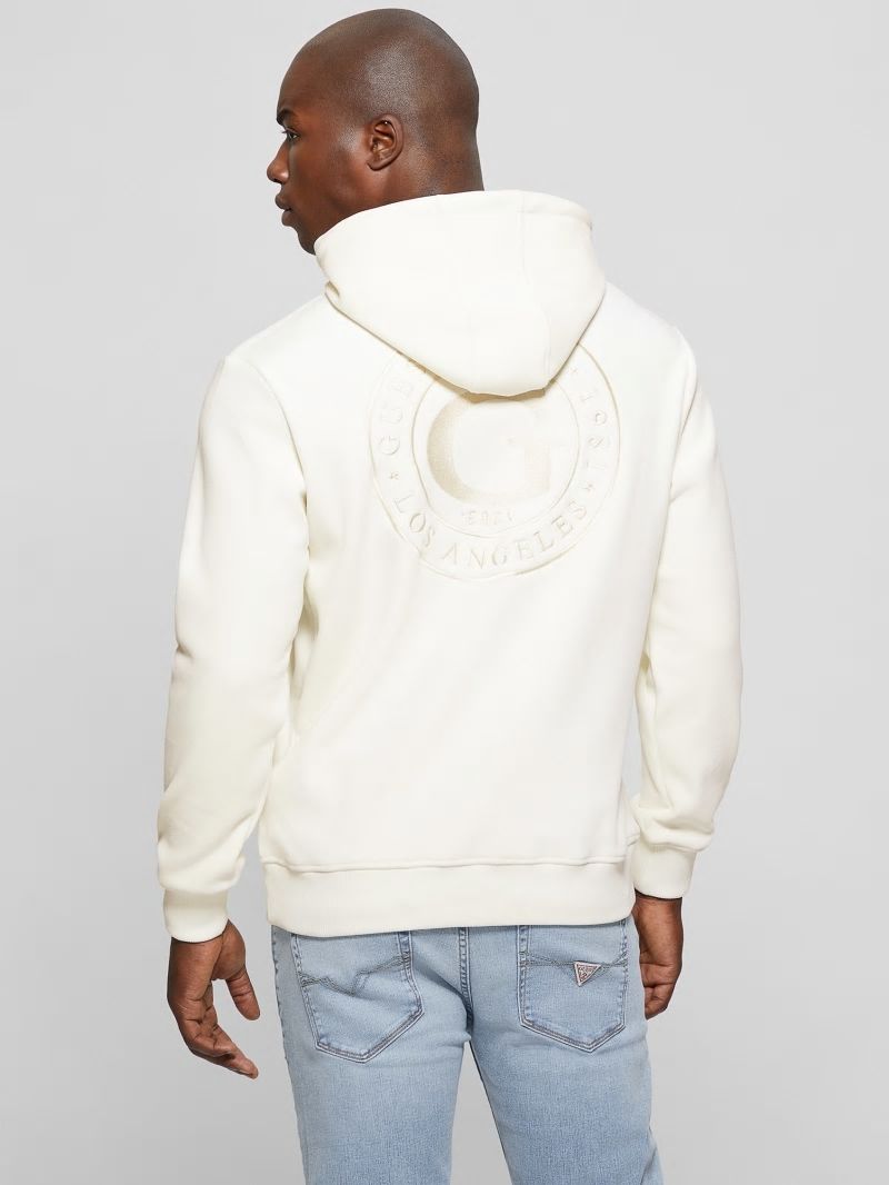 Guess Bonded Velvet GUESS Hoodie - Salt White Guess Bonded Velvet GUESS Hoodie - Salt White