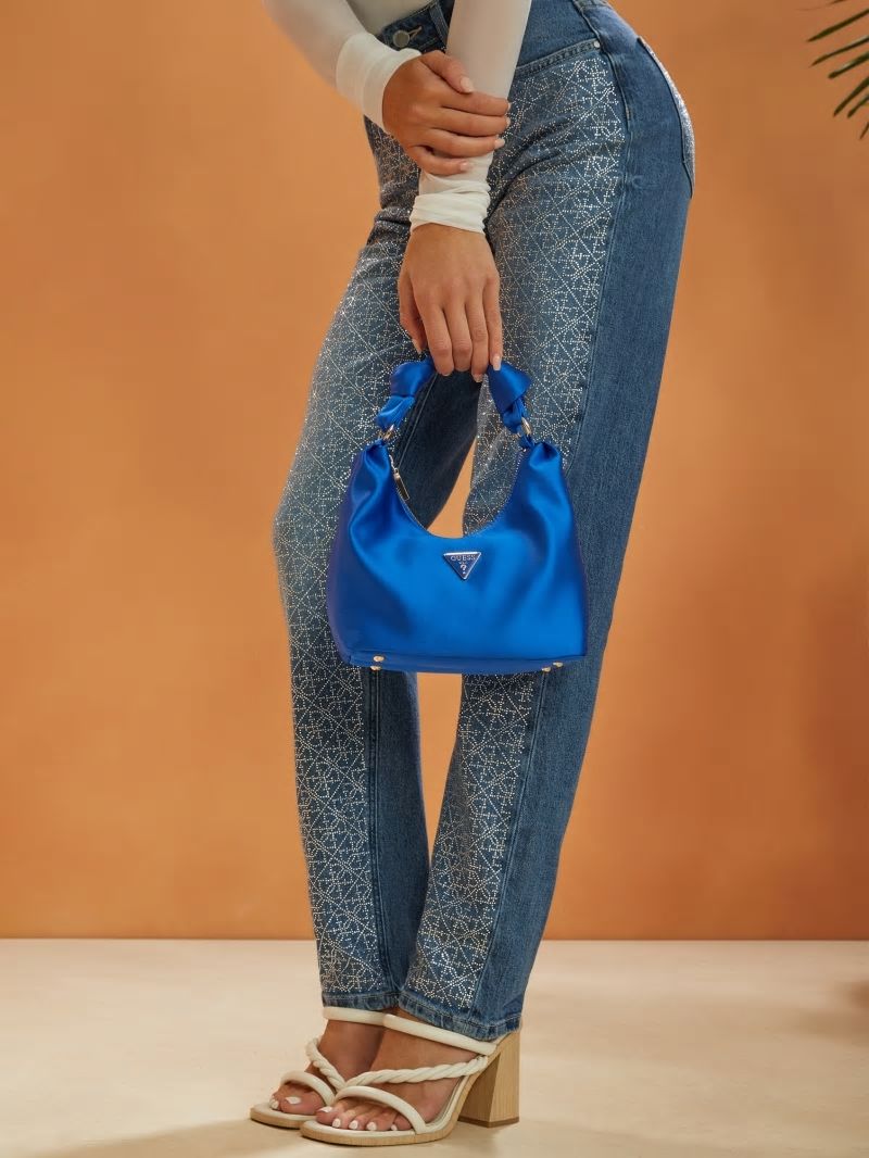 Guess Velina Satin Hobo Bag - Bleu/Cherbourg Wash Guess Velina Satin Hobo Bag - Bleu/Cherbourg Wash