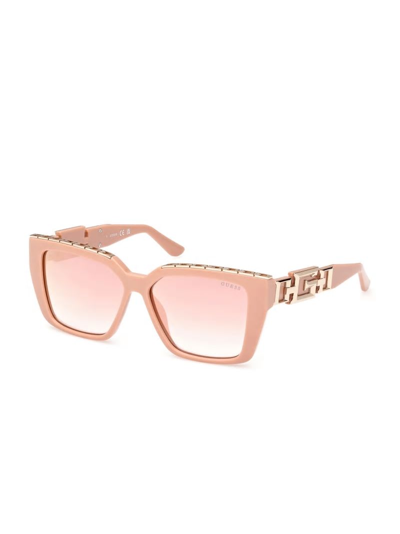 Guess Oversized Square G Chain Sunglasses - Shiny Pink / Bordeaux Mir Guess Oversized Square G Chain Sunglasses - Shiny Pink / Bordeaux Mir