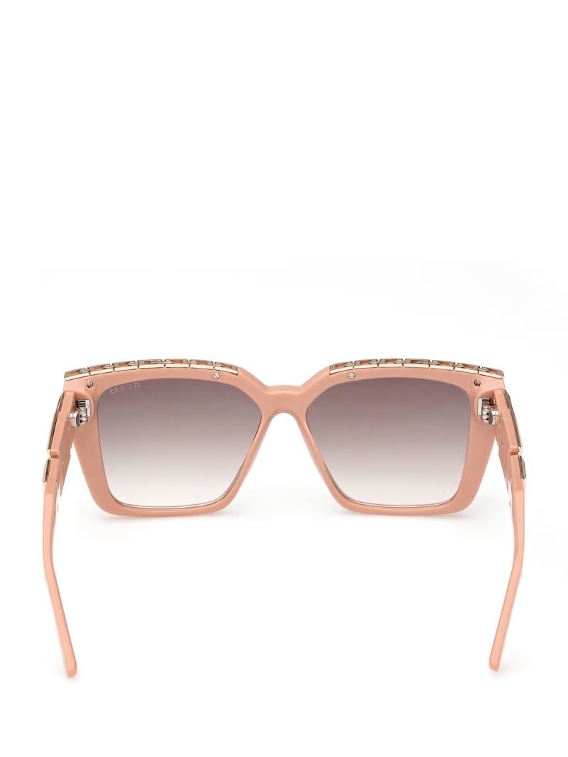 Guess Oversized Square G Chain Sunglasses - Shiny Pink / Bordeaux Mir Guess Oversized Square G Chain Sunglasses - Shiny Pink / Bordeaux Mir