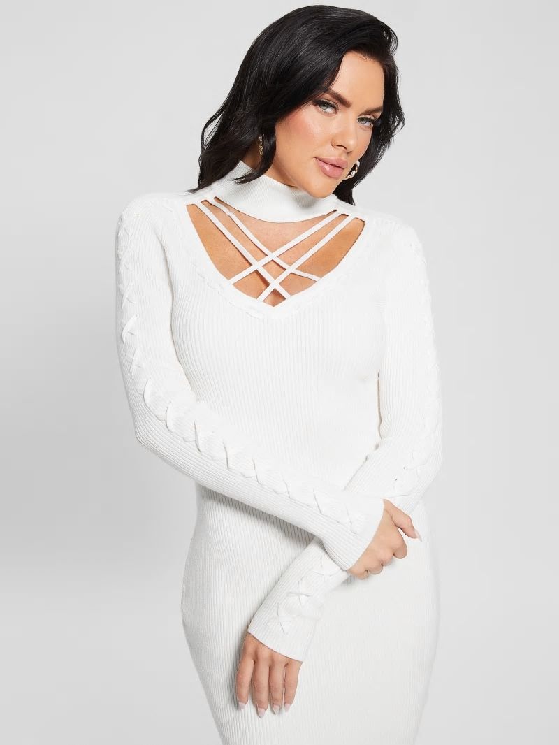 Guess Eco Dylan Mock Neck Cutout Dress - Dove White Guess Eco Dylan Mock Neck Cutout Dress - Dove White