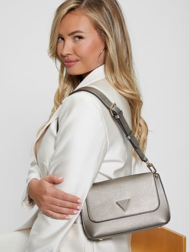 Guess Meridian Fold-Over Shoulder Bag - Pewter Guess Meridian Fold-Over Shoulder Bag - Pewter