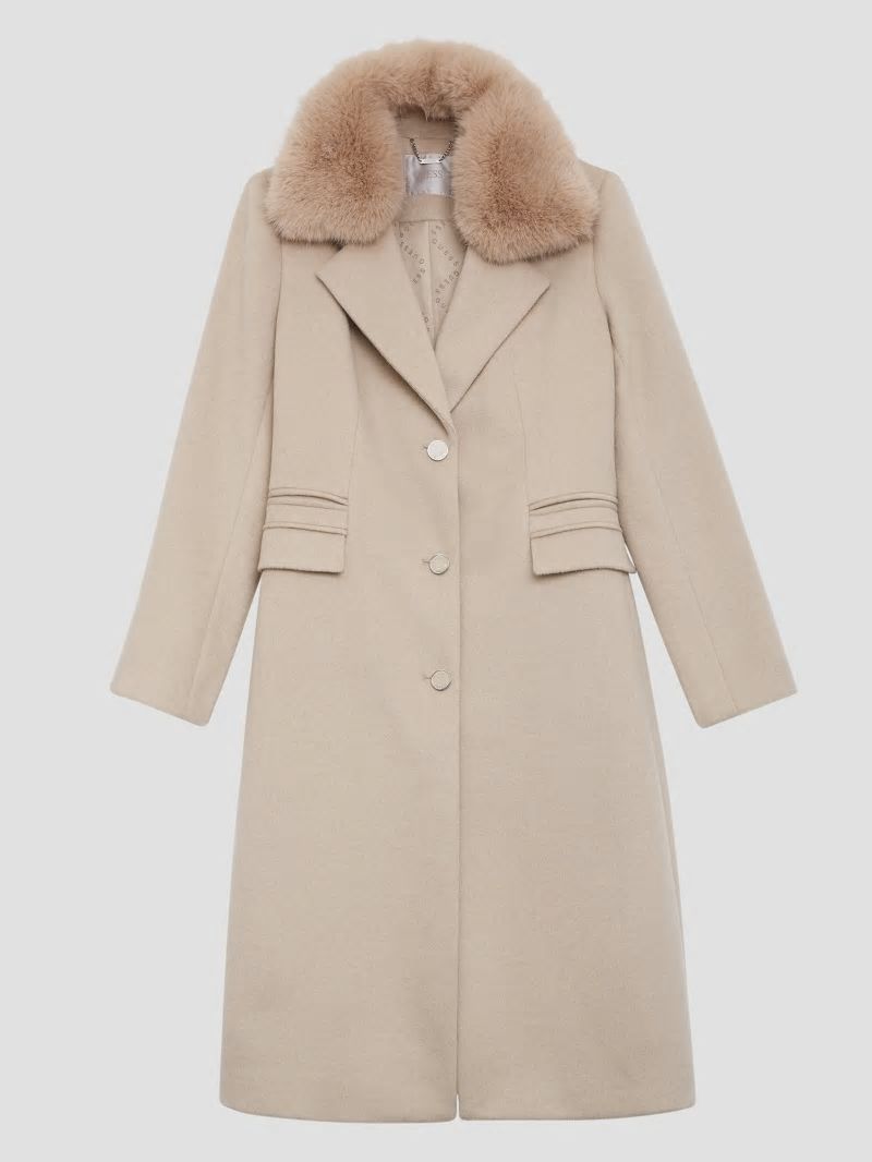 Guess Eco Laurence Faux-Fur Midi Coat - Cemento Guess Eco Laurence Faux-Fur Midi Coat - Cemento