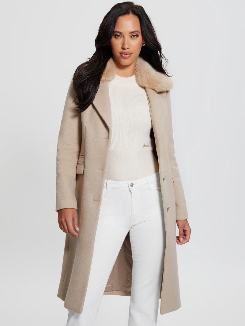Guess Eco Laurence Faux-Fur Midi Coat - Cemento Guess Eco Laurence Faux-Fur Midi Coat - Cemento