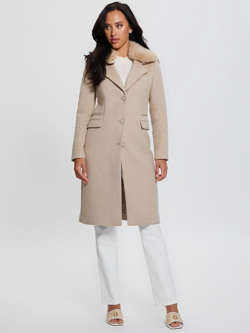 Guess Eco Laurence Faux-Fur Midi Coat - Cemento Guess Eco Laurence Faux-Fur Midi Coat - Cemento
