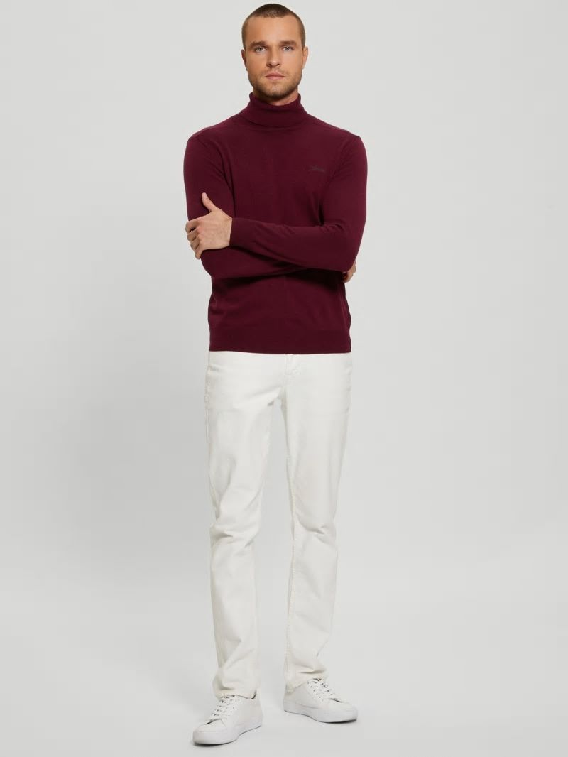 Guess Eco Aaron Silk-Blend Turtleneck Sweater - Maroon Noir Guess Eco Aaron Silk-Blend Turtleneck Sweater - Maroon Noir