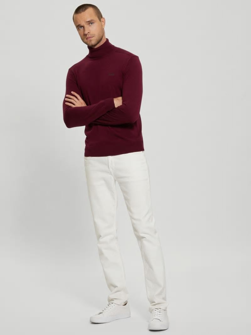 Guess Eco Aaron Silk-Blend Turtleneck Sweater - Maroon Noir Guess Eco Aaron Silk-Blend Turtleneck Sweater - Maroon Noir