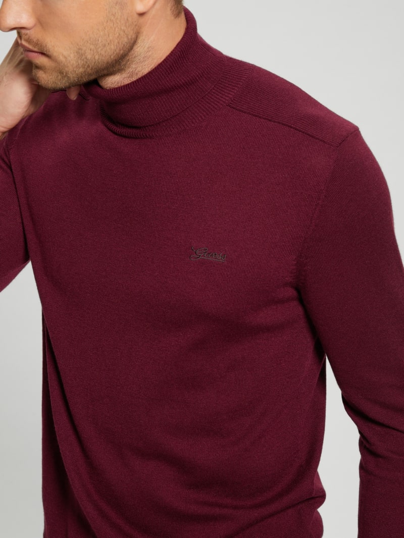 Guess Eco Aaron Silk-Blend Turtleneck Sweater - Maroon Noir Guess Eco Aaron Silk-Blend Turtleneck Sweater - Maroon Noir
