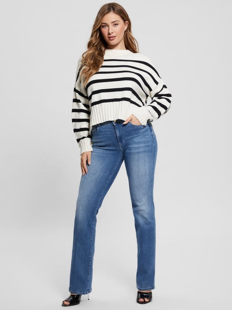 Guess Eco Mirelle Wool-Blend Sweater - White And Black Stripes Guess Eco Mirelle Wool-Blend Sweater - White And Black Stripes