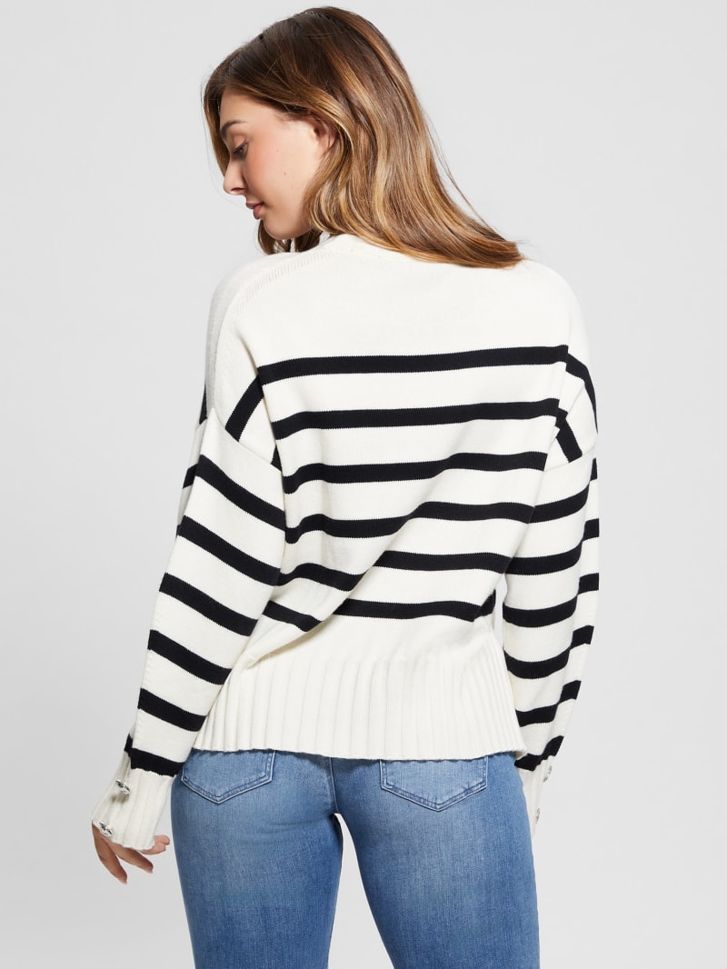 Guess Eco Mirelle Wool-Blend Sweater - White And Black Stripes Guess Eco Mirelle Wool-Blend Sweater - White And Black Stripes