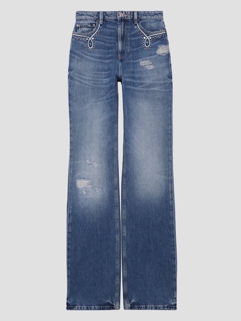Guess 80s Embellished Distressed Straight Jeans - Wild Heart Guess 80s Embellished Distressed Straight Jeans - Wild Heart
