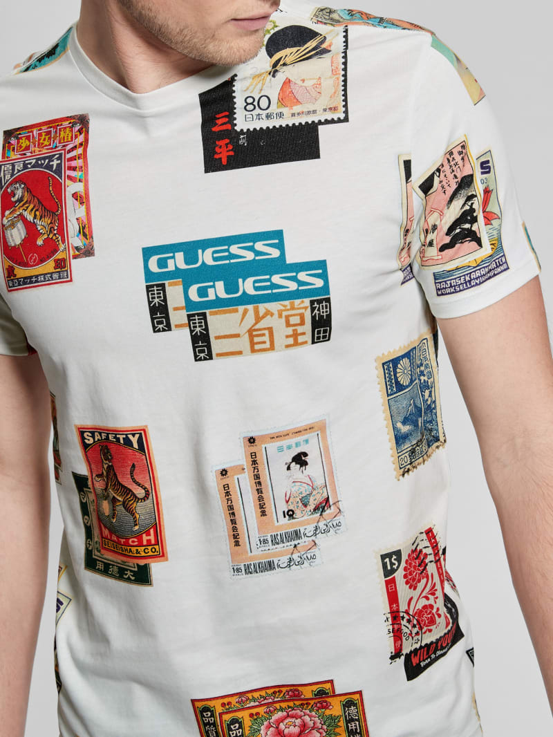 Guess Stamp Collection Tee - Salt White Multi Guess Stamp Collection Tee - Salt White Multi