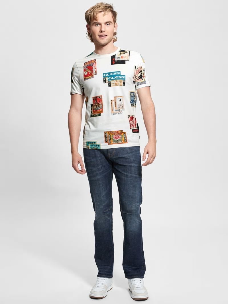 Guess Stamp Collection Tee - Salt White Multi Guess Stamp Collection Tee - Salt White Multi