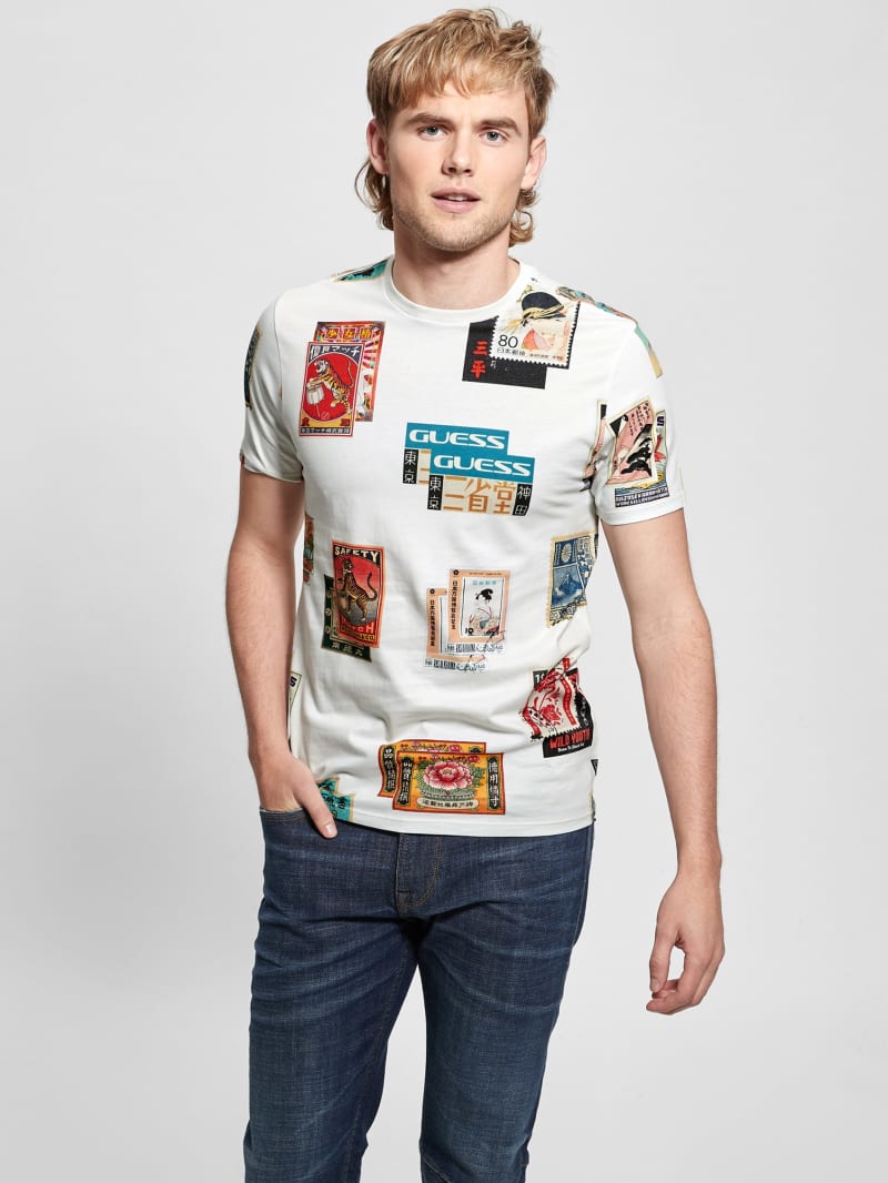 Guess Stamp Collection Tee - Salt White Multi Guess Stamp Collection Tee - Salt White Multi