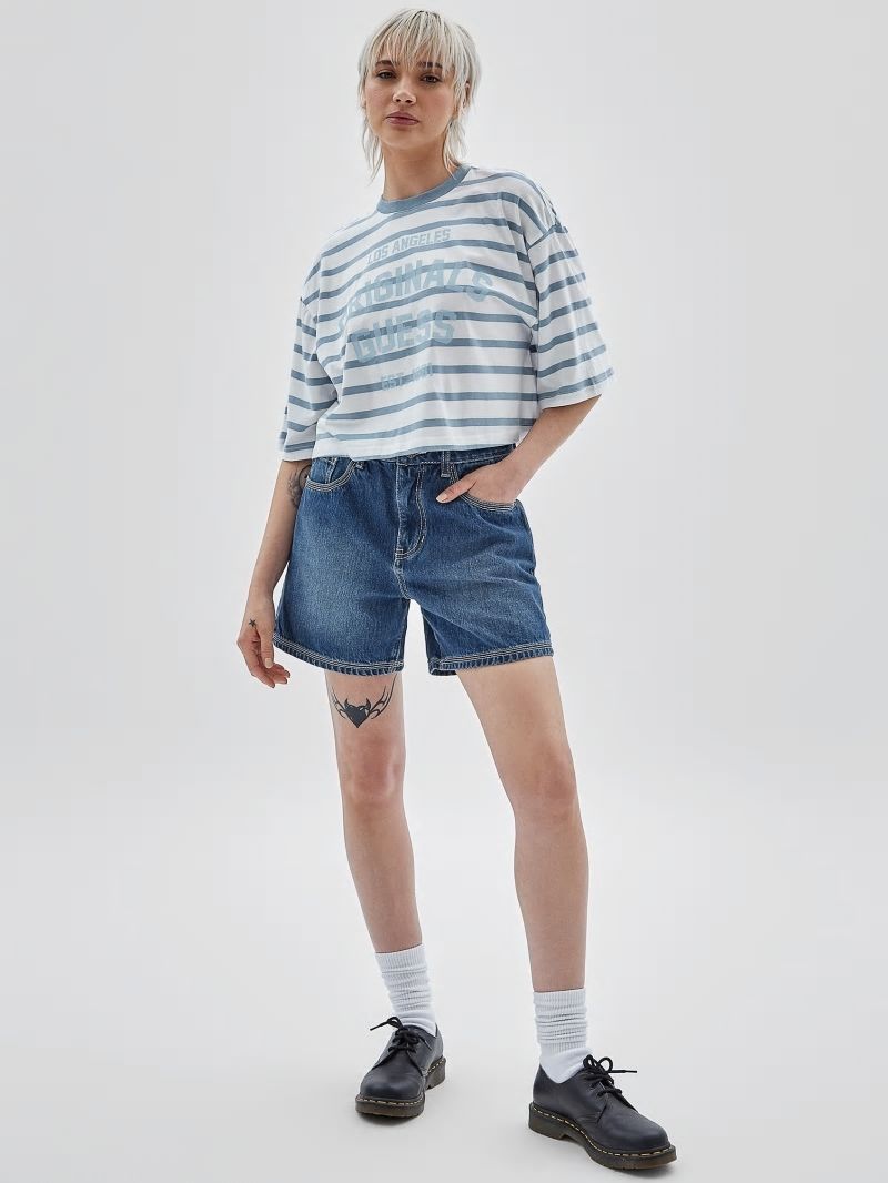 Guess GUESS Originals Striped Cropped Shirt - Aerial Blue Multi Guess GUESS Originals Striped Cropped Shirt - Aerial Blue Multi