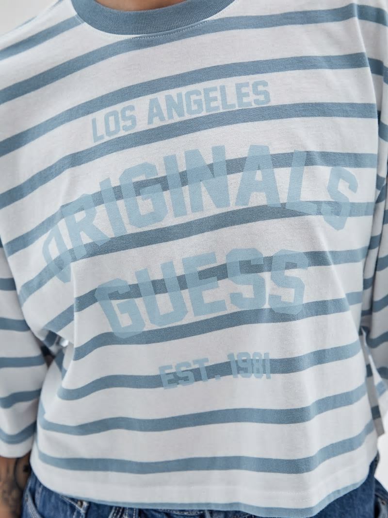 Guess GUESS Originals Striped Cropped Shirt - Aerial Blue Multi Guess GUESS Originals Striped Cropped Shirt - Aerial Blue Multi