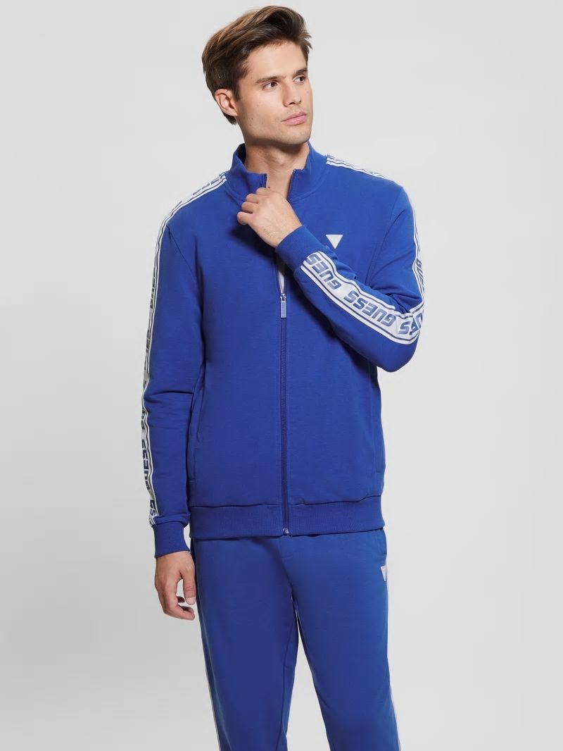 Guess Eco Arlo Logo Tape Zip Sweatshirt - Blue Maya Guess Eco Arlo Logo Tape Zip Sweatshirt - Blue Maya