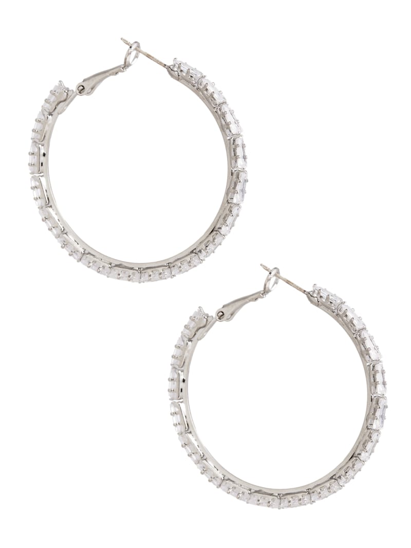 Guess Rhodium Plated Large Crystal Hoop Earring - Silver/Gold Guess Rhodium Plated Large Crystal Hoop Earring - Silver/Gold