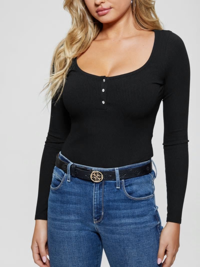 Guess Peony Faux-Leather Belt - Black Guess Peony Faux-Leather Belt - Black