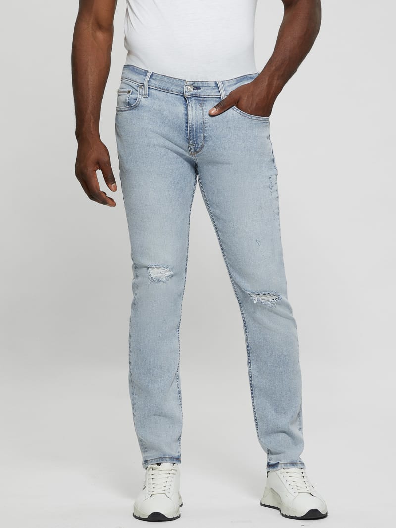 Guess Distressed Low-Rise Slim Straight Jeans - Light Sail Guess Distressed Low-Rise Slim Straight Jeans - Light Sail