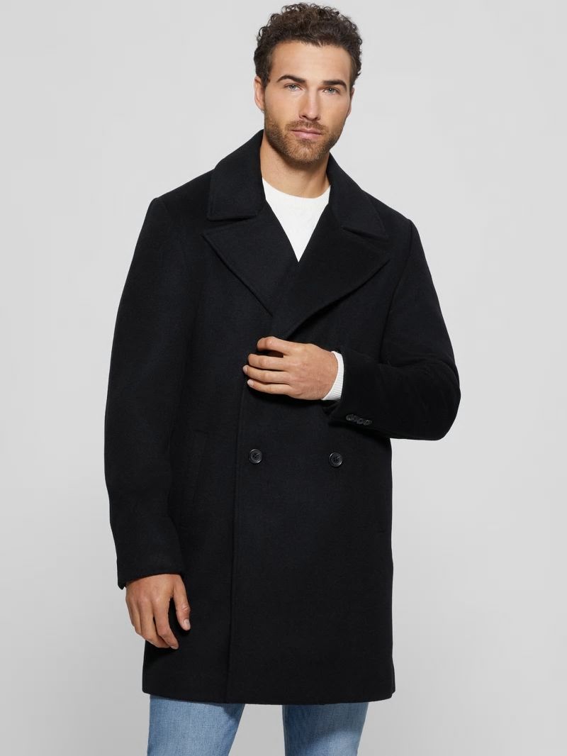 Guess Bel Air Melton Wool-Blend Peacoat - Black Guess Bel Air Melton Wool-Blend Peacoat - Black