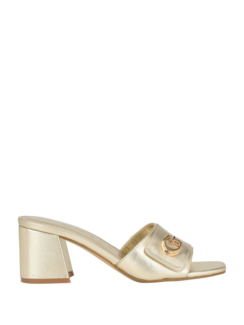 Guess Gallai Block Heel Mules - Gold Guess Gallai Block Heel Mules - Gold
