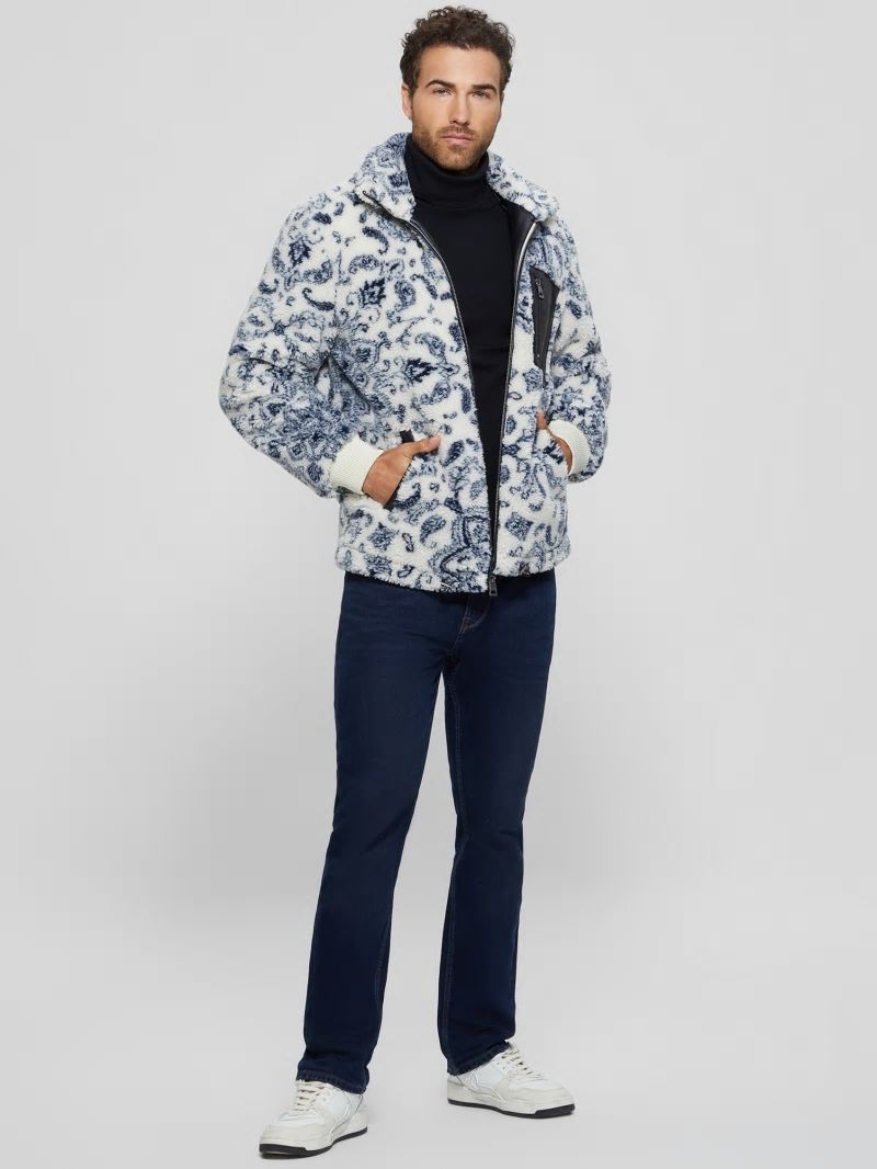 Guess Eco Sherpa Jacket - White Bandana Combo Guess Eco Sherpa Jacket - White Bandana Combo