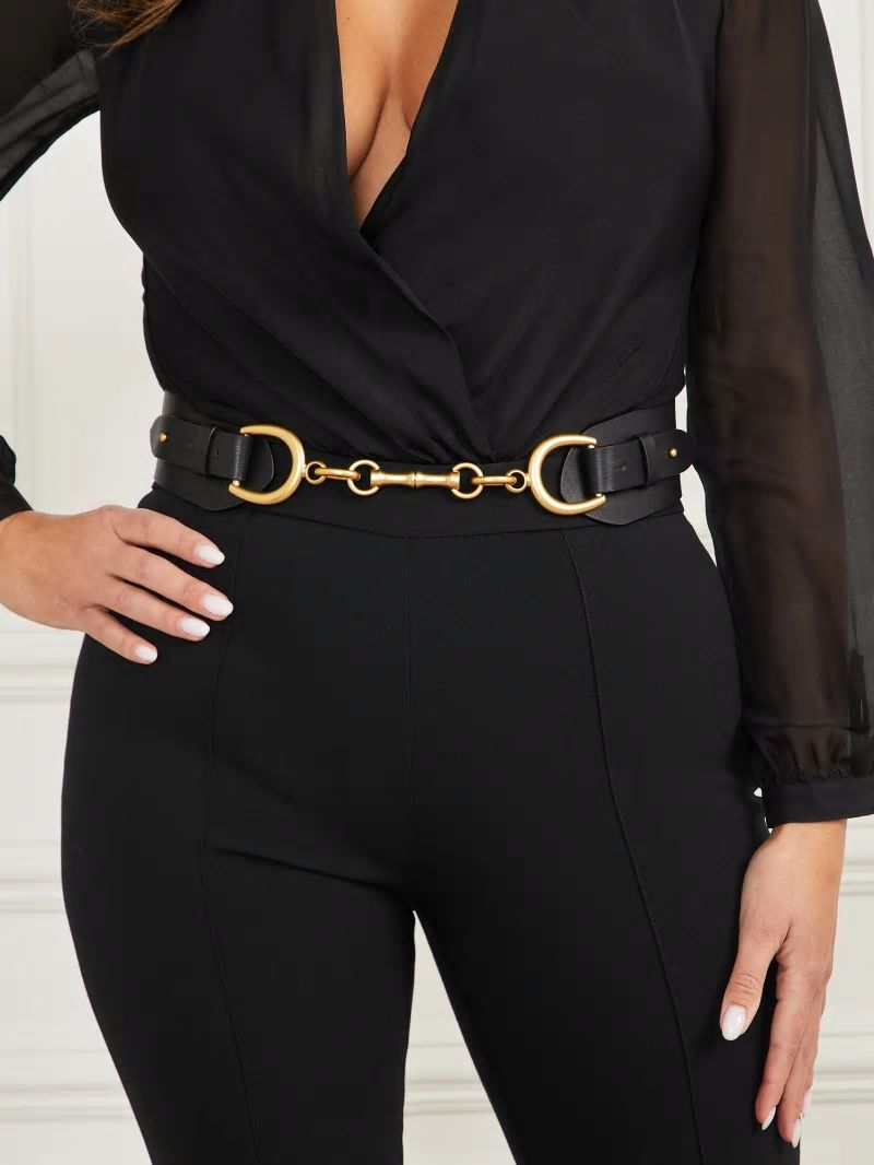 Guess Bamboo Clasp Leather Belt - Black Floral Print Guess Bamboo Clasp Leather Belt - Black Floral Print