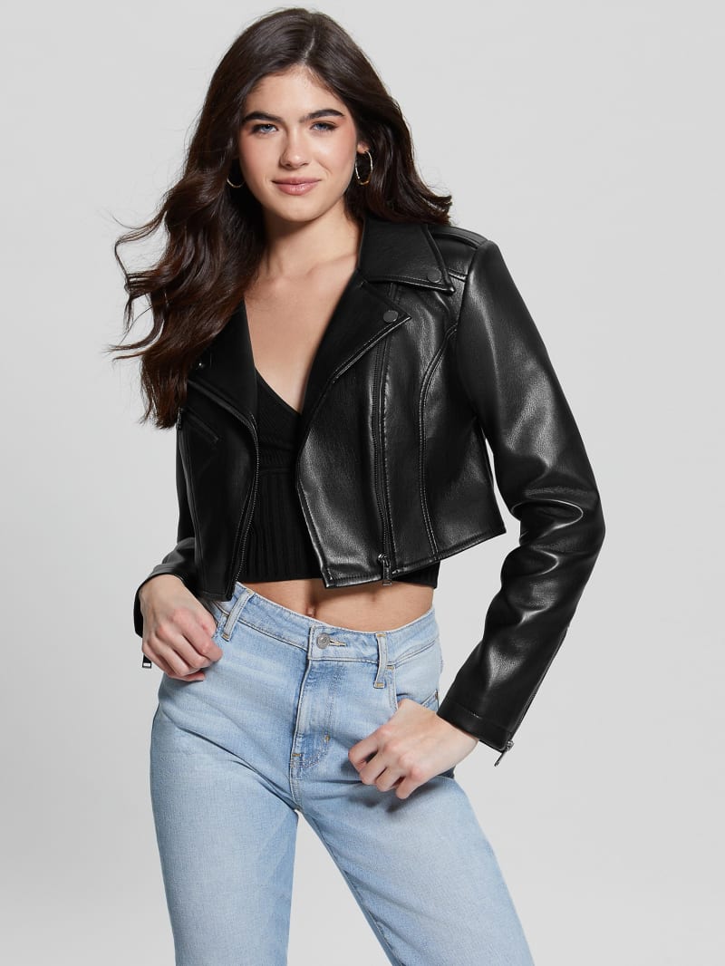Guess Rochelle Faux-Leather Moto Jacket - Black Guess Rochelle Faux-Leather Moto Jacket - Black