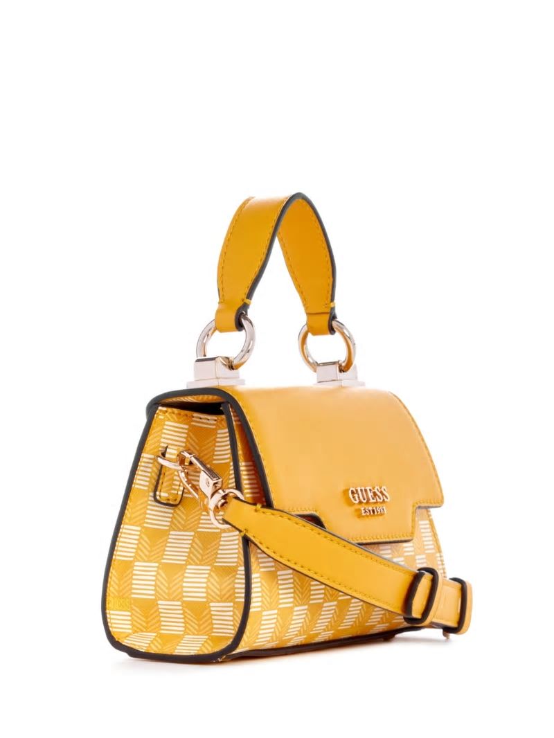 Guess Hallie Mini Fold-Over Flap Bag - Yellow Logo Guess Hallie Mini Fold-Over Flap Bag - Yellow Logo
