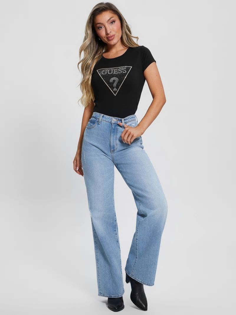 Guess Eco Crystal Triangle Logo Tee - Black Guess Eco Crystal Triangle Logo Tee - Black