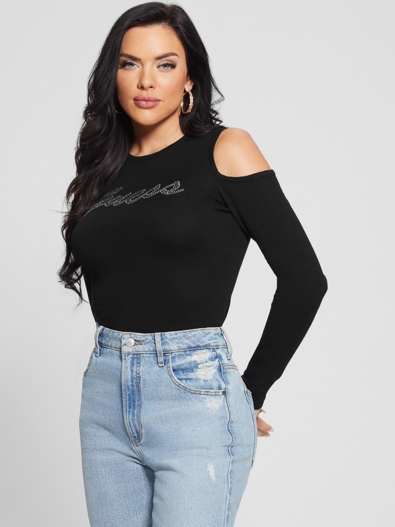 Guess Signature Cold-Shoulder Sweater - Black Guess Signature Cold-Shoulder Sweater - Black