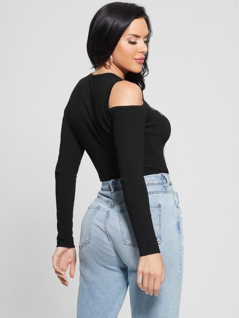 Guess Signature Cold-Shoulder Sweater - Black Guess Signature Cold-Shoulder Sweater - Black