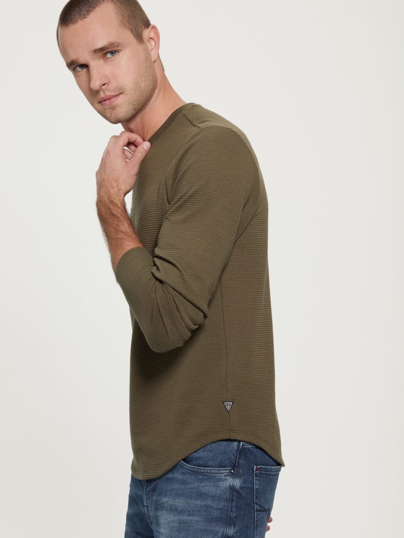 Guess Textured Jersey Long-Sleeve Tee - Army Olive Guess Textured Jersey Long-Sleeve Tee - Army Olive