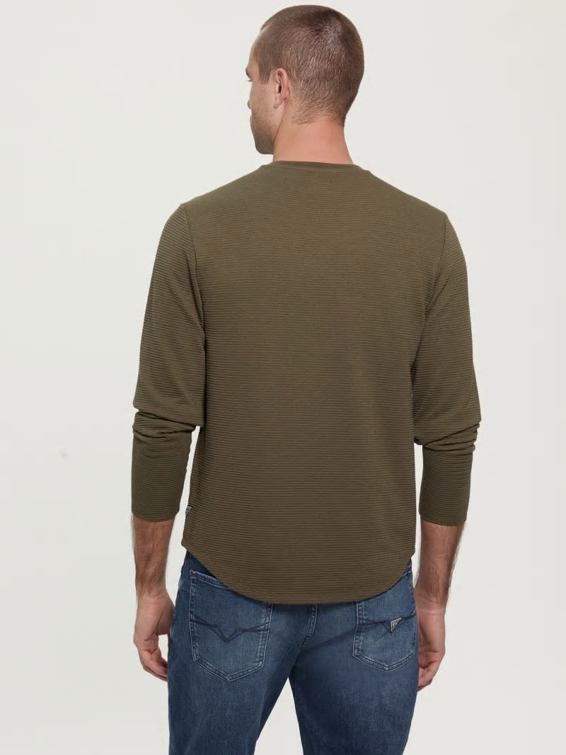 Guess Textured Jersey Long-Sleeve Tee - Army Olive Guess Textured Jersey Long-Sleeve Tee - Army Olive