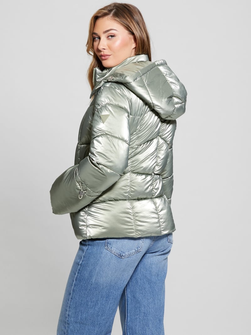 Guess Paloma Nylon Puffer Hooded Jacket - Sage Leaf Multi Guess Paloma Nylon Puffer Hooded Jacket - Sage Leaf Multi