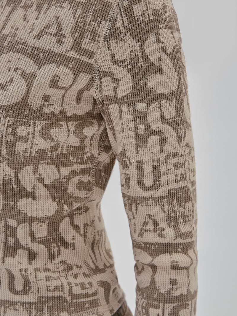 Guess GUESS Originals Waffle-Knit Top - Rome Taupe Multi Guess GUESS Originals Waffle-Knit Top - Rome Taupe Multi