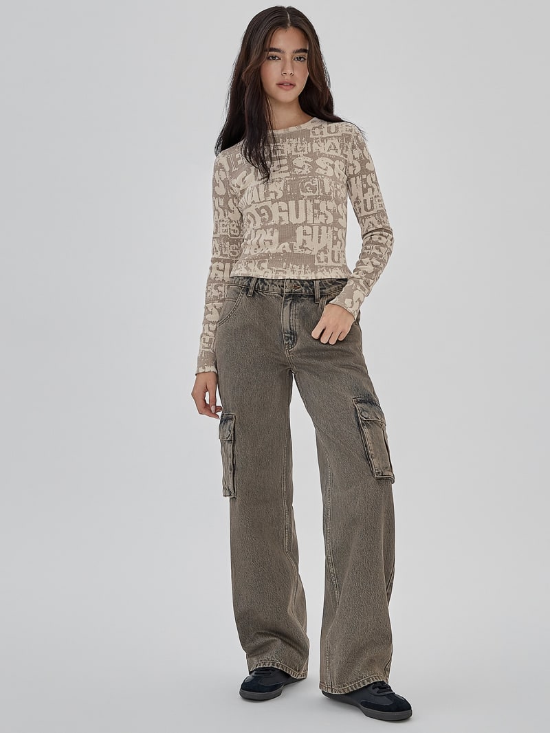 Guess GUESS Originals Waffle-Knit Top - Rome Taupe Multi Guess GUESS Originals Waffle-Knit Top - Rome Taupe Multi