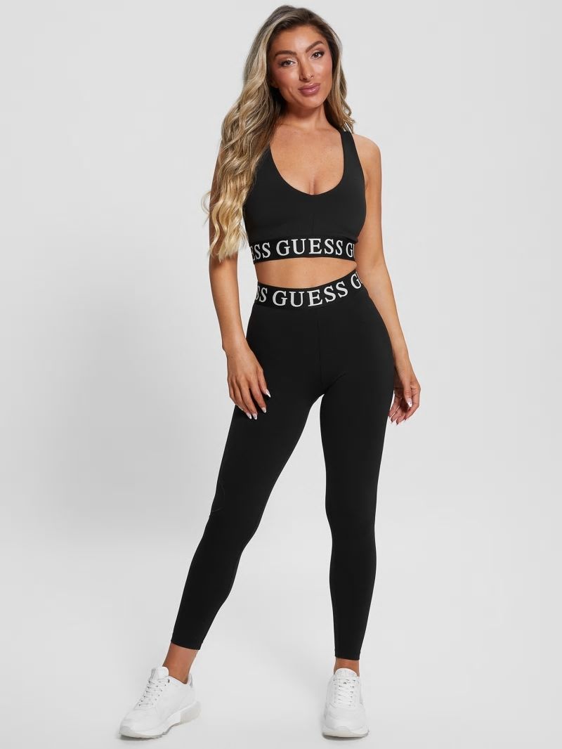 Guess Kiran Monogram Tape Active Crop Top - Black Guess Kiran Monogram Tape Active Crop Top - Black