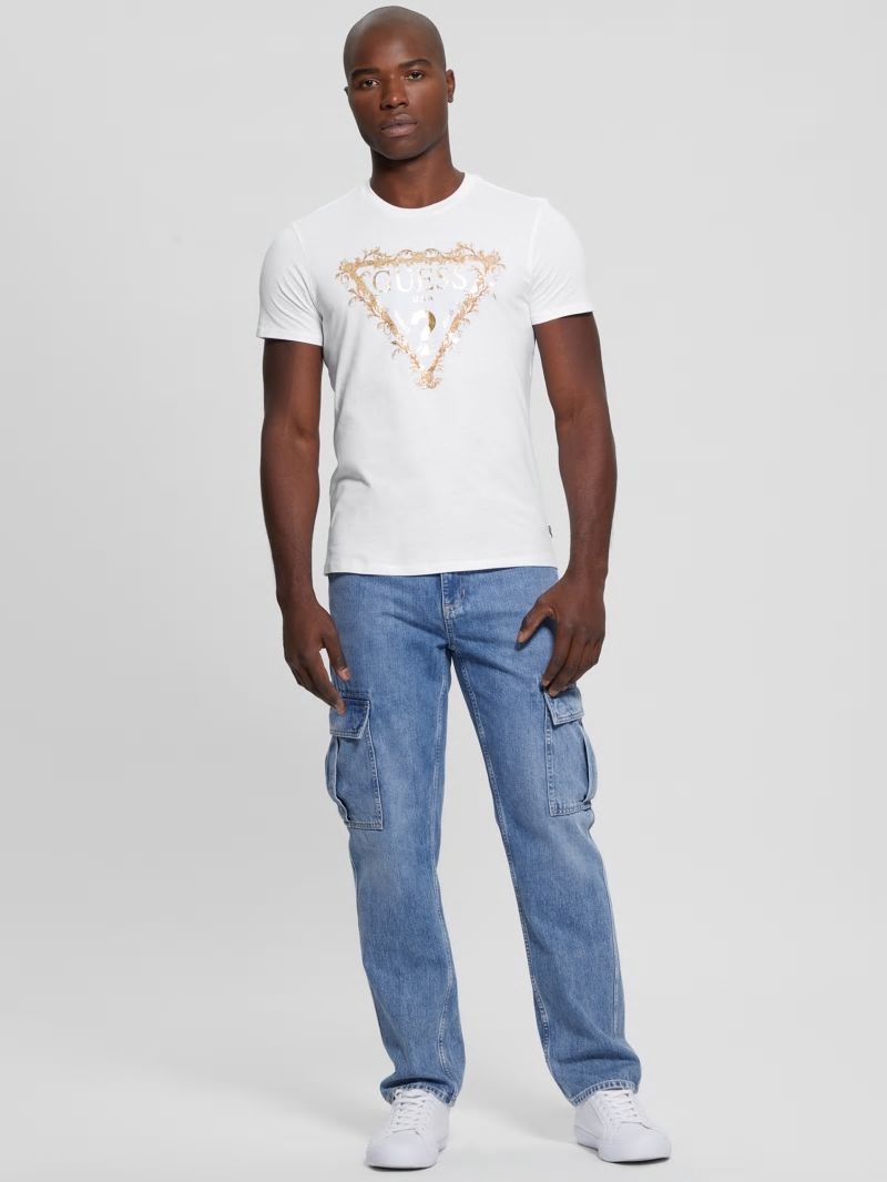 Guess Logo Tri-Scroll Tee - Pure White Guess Logo Tri-Scroll Tee - Pure White