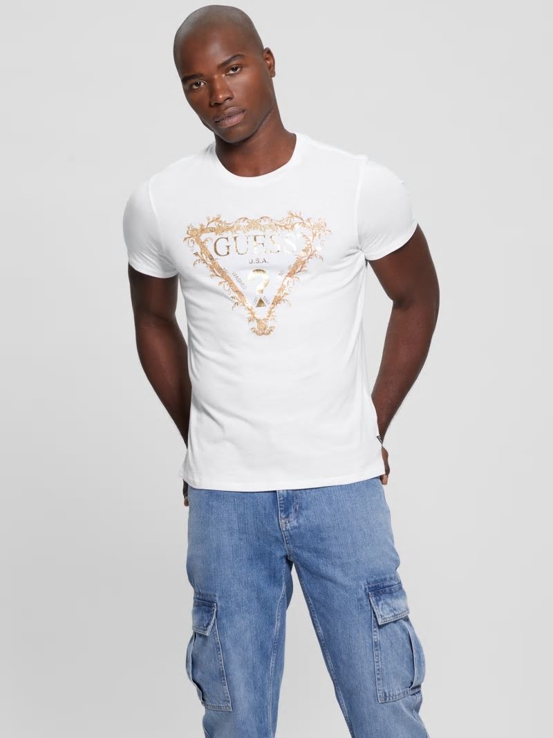 Guess Logo Tri-Scroll Tee - Pure White Guess Logo Tri-Scroll Tee - Pure White