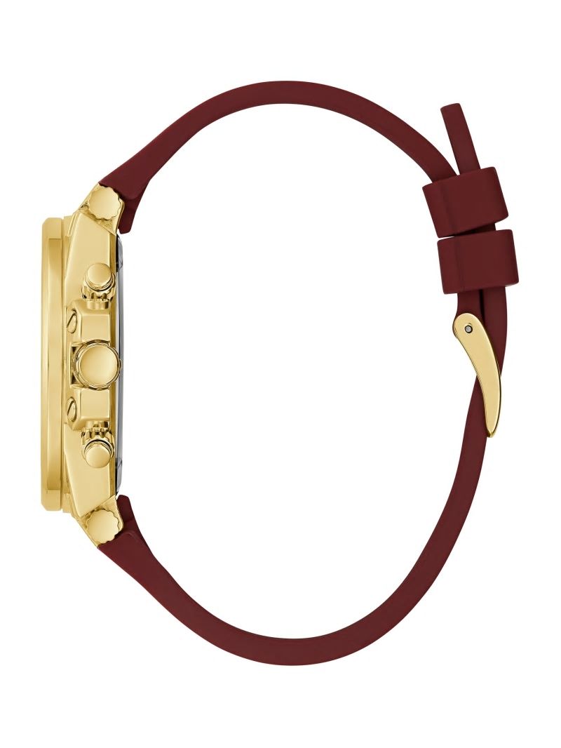 Guess Gold-Tone G-Cube Leather Multifunction Watch - Burgundy Guess Gold-Tone G-Cube Leather Multifunction Watch - Burgundy