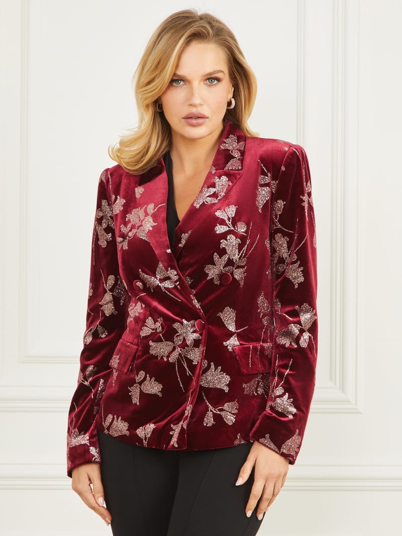 Guess Angelica Velvet Blazer - Purple Petal With Rose Go Guess Angelica Velvet Blazer - Purple Petal With Rose Go
