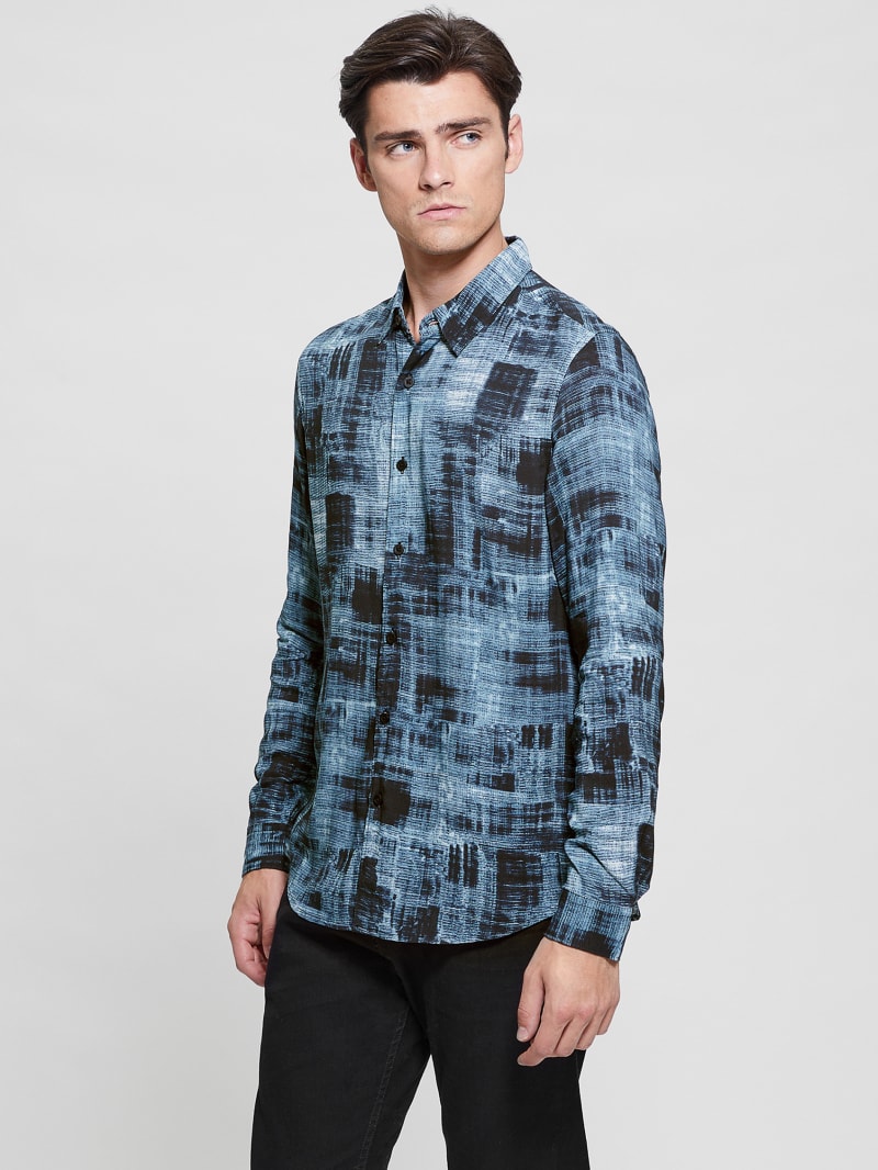 Guess Eco Print Shirt - Distressed Check Guess Eco Print Shirt - Distressed Check