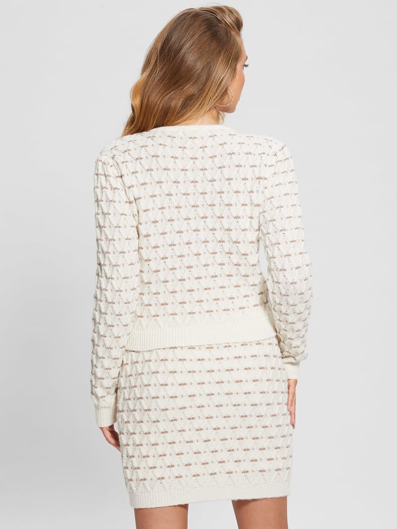 Guess Eco Miya Cross-Stitch Cardigan Sweater - Dove White Multi Guess Eco Miya Cross-Stitch Cardigan Sweater - Dove White Multi